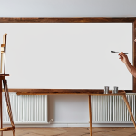 **

A painter standing before a blank canvas, contemplating a fusion of AI technology and culinary arts, with a faint outline of a smart recipe development system visible on the canvas.

**