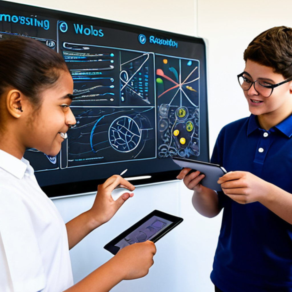 A diverse group of high school students, fully clothed in modest, appropriate attire, are actively collaborating on a hands-on educational project in a modern, brightly lit classroom. One student is sketching design ideas on a large screen, another is analyzing data on a tablet, and a third is assembling a small, intricate model that combines elements of science and art. The background features colorful educational posters displaying interconnected concepts from various subjects like environmental science, technology, and design. The students exhibit enthusiasm and teamwork, with natural poses and correct proportions, reflecting a dynamic learning atmosphere emphasizing interdisciplinary problem-solving and creative thinking. Perfect anatomy, well-formed hands, proper finger count, natural body proportions. Safe for work, appropriate content, fully clothed, professional.