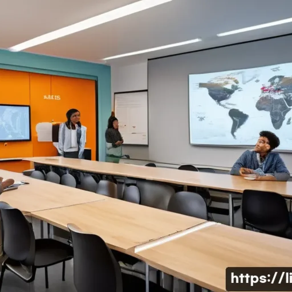 융합 연구 방법론의 교육적 가치 - A modern interdisciplinary classroom scene showing diverse university students collaborating on a pr...