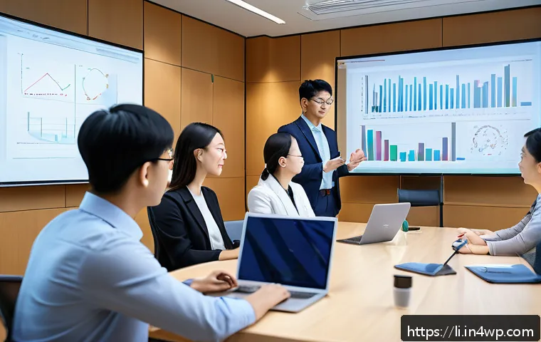 융합 연구 방법론의 기초 교육 - A diverse multidisciplinary research team collaborating in a modern conference room, featuring exper...